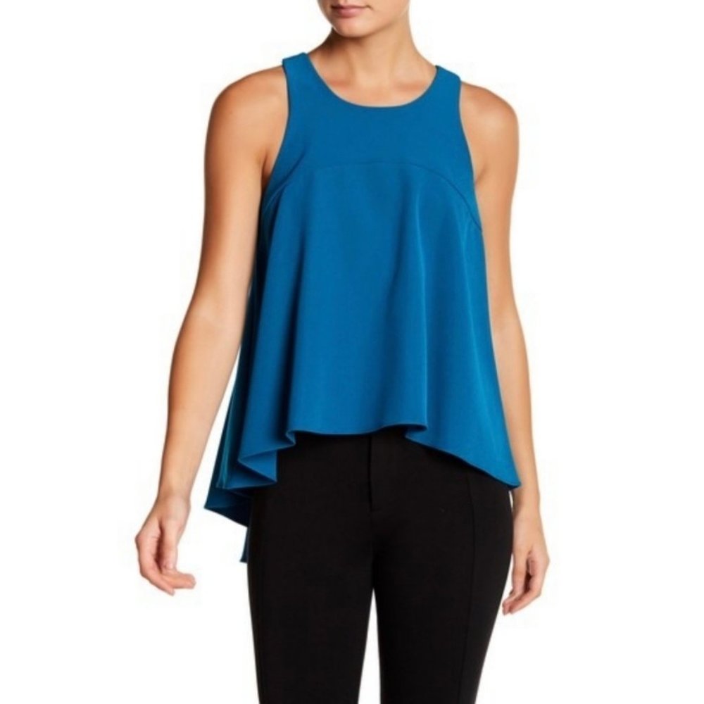 Milly Womens Blue Sleeveless Trapeze Top High Low Peplum Blouse size Medium